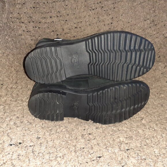 UGG-Brystl-Grey Black Leather-Fur Lined-Waterproof-Side Zip-Sz 5.5-Near Mint - Picture 9 of 9